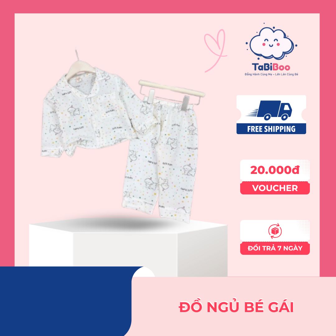Pijama cho bé gái họa tiết cún con, đồ ngủ bé gái dài tay thu đông ,bộ bé gái bánh bèo size 10-30kg
